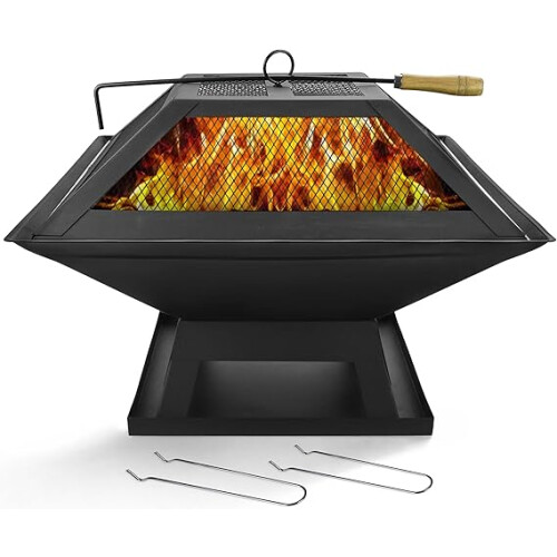 Square Fire Pit Outdoor Garden Patio Heater BBQ Brazier Firepit
