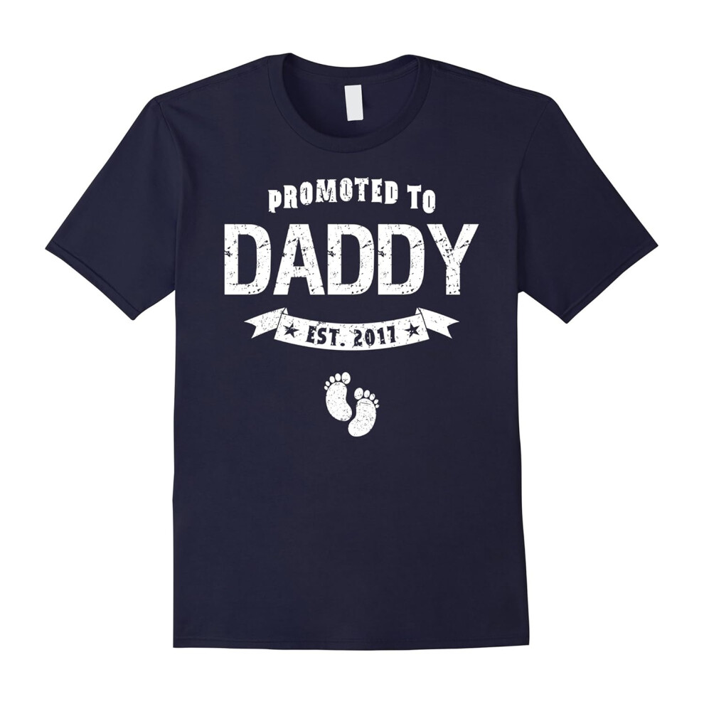 (L) Men's Promoted To Daddy Est 2017 T-Shirt New Dad Father's Day Gift-Father's Day