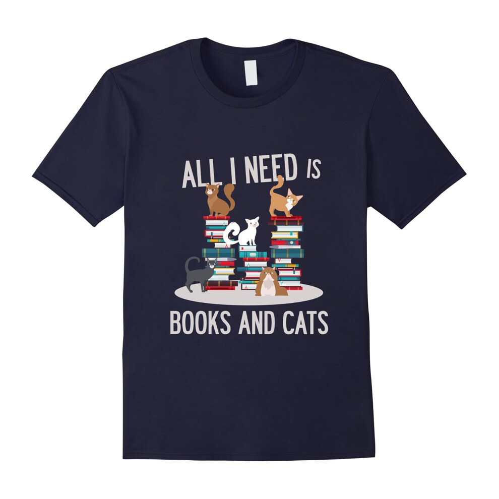 (S) FUNNY BOOKS AND CATS T-SHIRT Book Lovers Cat Gift-Father's Day