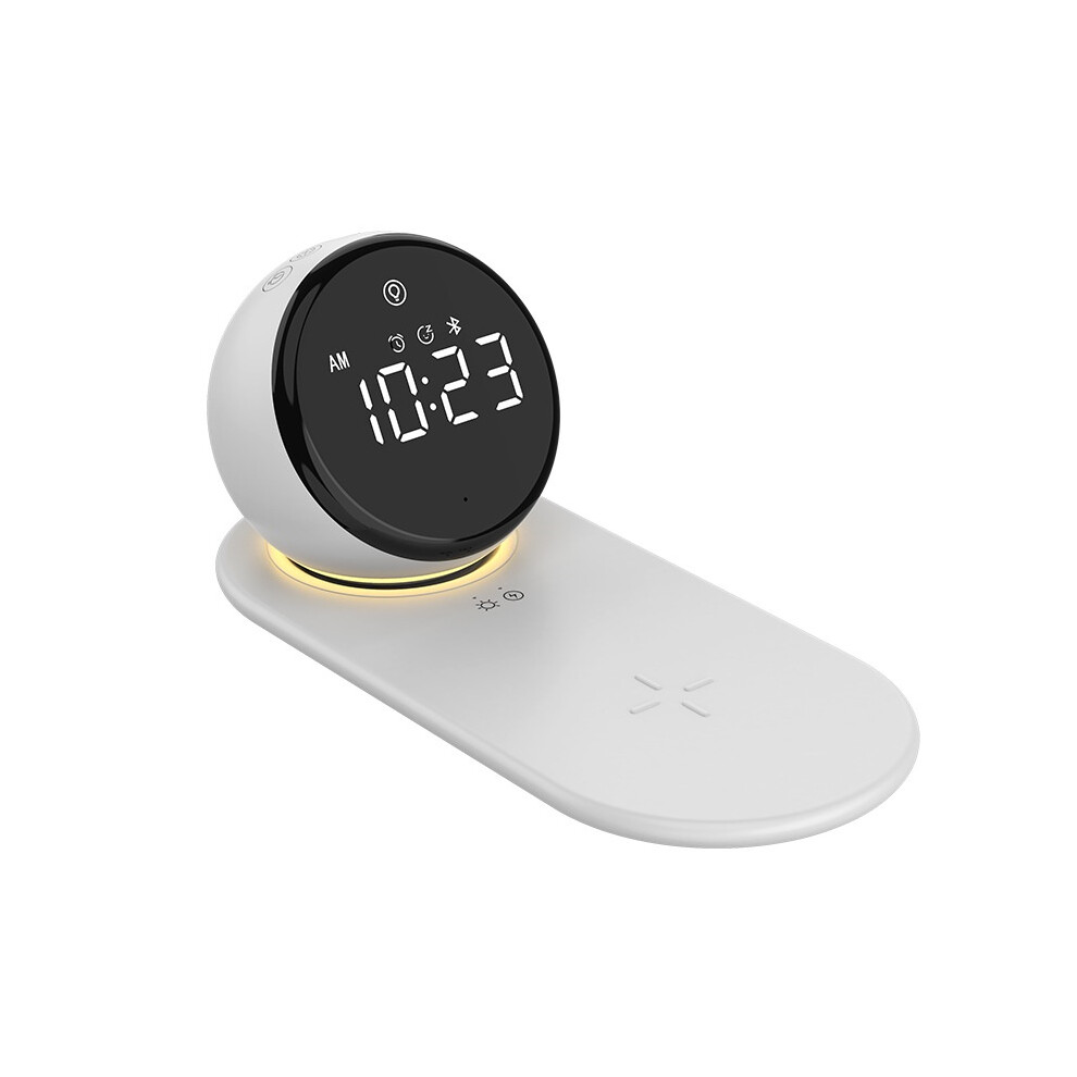 Chronus 15W Multi-Function Bluetooth Speaker Wireless Charger Home Atmosphere Night Clock Mobile Phone Speaker Wireless Charger(White) Light/White 6976918028402