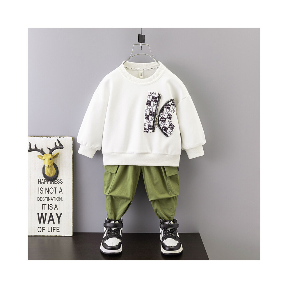 (White Set, 130cm) Adorable Boys Spring Outfit Stylish Twopiece Set In Soft Cotton For Kids Aged 3 To 8-image-OPC-PFGRHX9-NEW