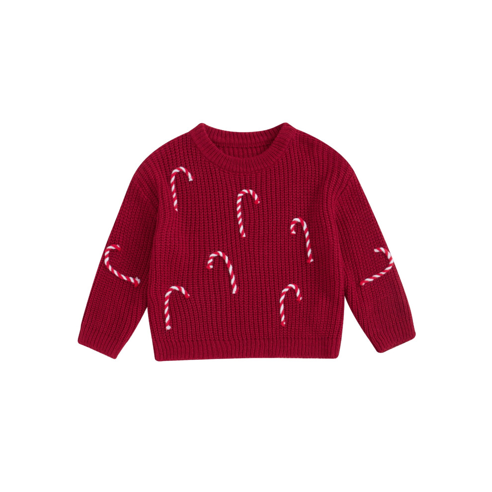 (b, 2-3 Years) Baby Boys Girls Christmas Sweaters Cute Candy Cane Embroidery Long Sleeve Knit Pullover Tops Toddler Winter Clothes-image-OPC-PFGRMDN-NEW