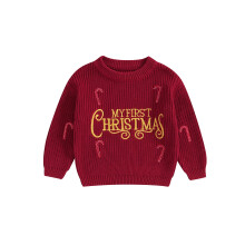 (c, 12-18 Months) Baby Boys Girls Christmas Sweaters Cute Candy Cane Embroidery Long Sleeve Knit Pullover Tops Toddler Winter Clothes