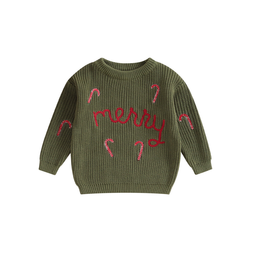 (a, 0-3 Months) Baby Boys Girls Christmas Sweaters Cute Candy Cane Embroidery Long Sleeve Knit Pullover Tops Toddler Winter Clothes