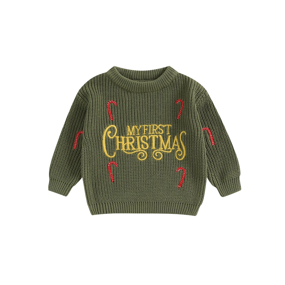 (c, 0-3 Months) Baby Boys Girls Christmas Sweaters Cute Candy Cane Embroidery Long Sleeve Knit Pullover Tops Toddler Winter Clothes