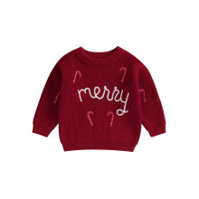 (a, 6-9 Months) Baby Boys Girls Christmas Sweaters Cute Candy Cane Embroidery Long Sleeve Knit Pullover Tops Toddler Winter Clothes