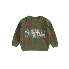 (c, 9-12 Months) Baby Boys Girls Christmas Sweaters Cute Candy Cane Embroidery Long Sleeve Knit Pullover Tops Toddler Winter Clothes