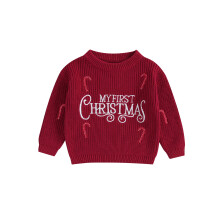 (c, 3-6 Months) Baby Boys Girls Christmas Sweaters Cute Candy Cane Embroidery Long Sleeve Knit Pullover Tops Toddler Winter Clothes