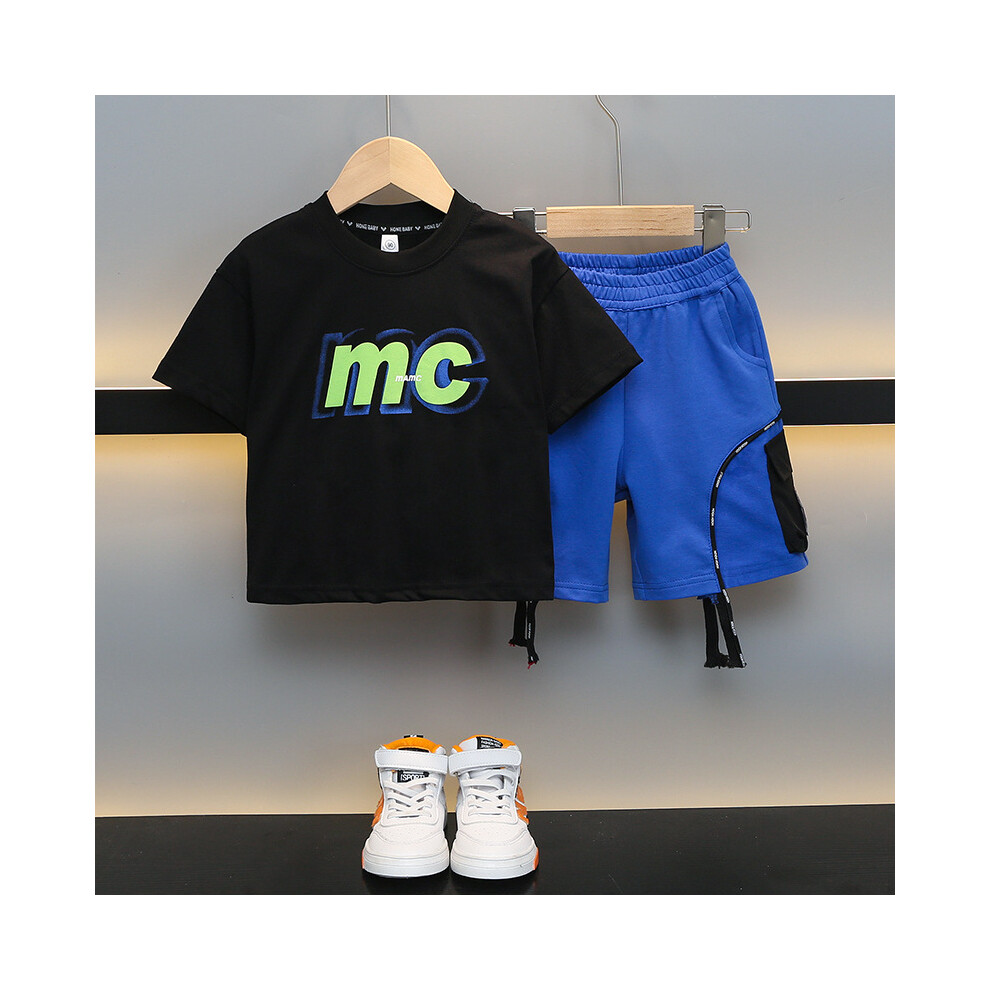 (StyleE) Clothing Modern Summer Set For Boys In Black Soft Cotton With Trendy Letter Prints-image-OPC-PFGRPGV-NEW