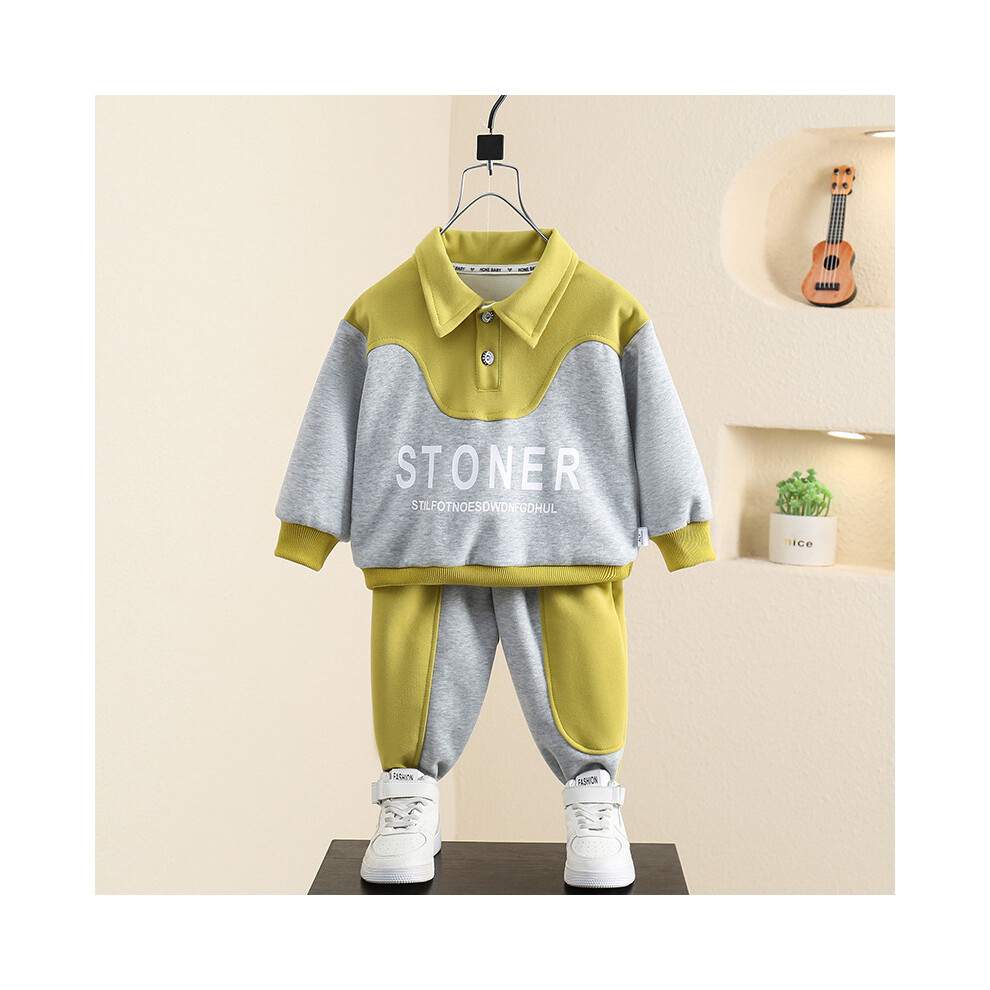 (Yellow, 150cm) Soft Cotton Long Sleeve Two Piece Boys Outfit Set Perfect For Spring And Fall-image-OPC-PFGRQYQ-NEW