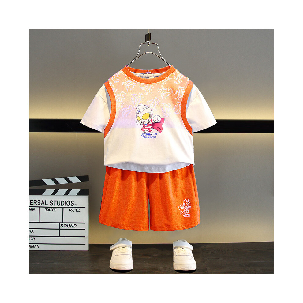(Orange, 120cm) Ultraman Stylish Boys Short Sleeve Basketball Clothing Set For Summer Activities-image-OPC-PFGRVG5-NEW