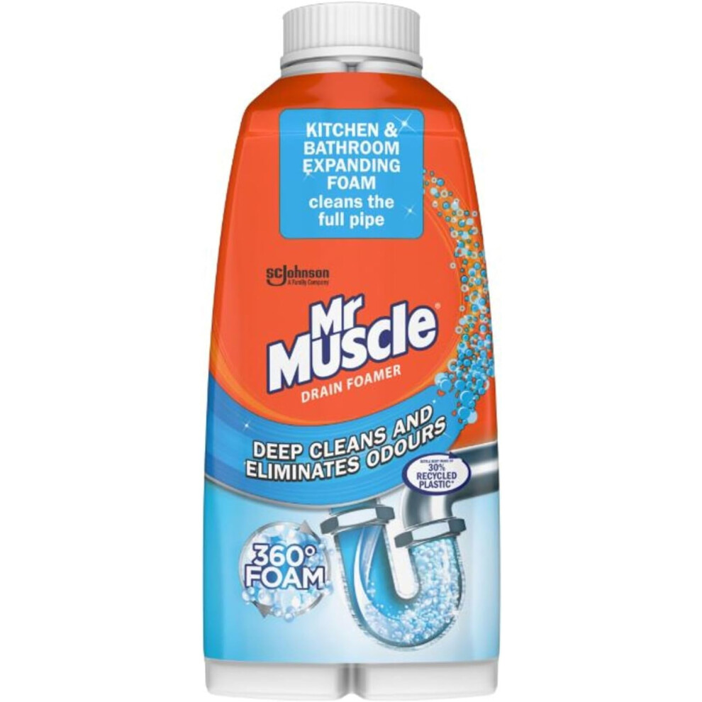 (Mr Muscle Drain Foamer, Drain Cleaning Foam to Unblock & Eliminate Odour, 500 ml (Pack of 1)) Mr Muscle Biodegradable Drain Unclogger & Cleaner, Biod