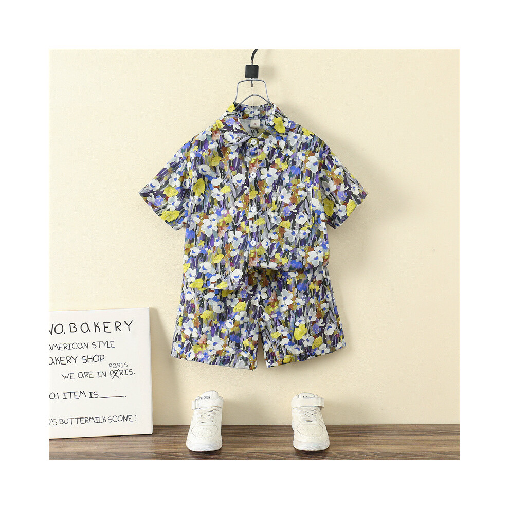(StyleB) Cute Boys Summer Apparel Set Short Sleeve Shirt And Floral Print Shorts For Kids-image-OPC-PFGRXZQ-NEW