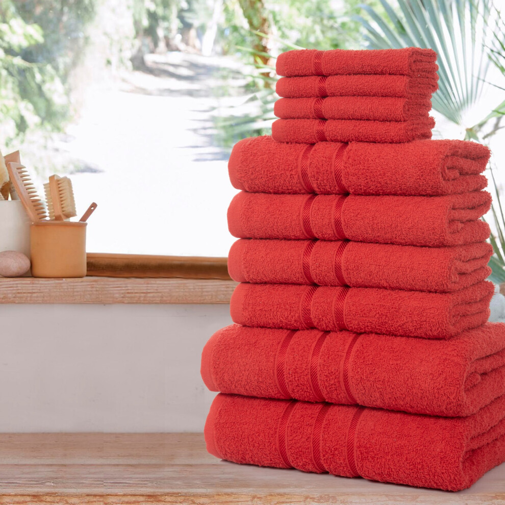 (Red) 10-Piece Towels Bale Set for Bathroom, 100% Combed Cotton, 4x Face 4x Hand 2x Bath Towels-image-OPC-PFGRZ77-NEW