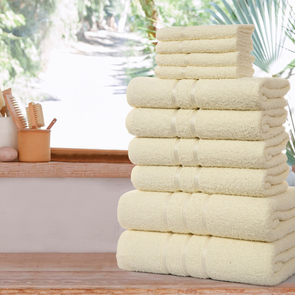 (Cream) 10-Piece Towels Bale Set for Bathroom, 100% Combed Cotton, 4x Face 4x Hand 2x Bath Towels