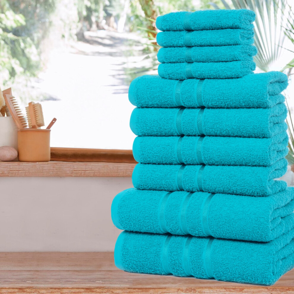 (Aqua) 10-Piece Towels Bale Set for Bathroom, 100% Combed Cotton, 4x Face 4x Hand 2x Bath Towels-image-OPC-PFGRZ7F-NEW