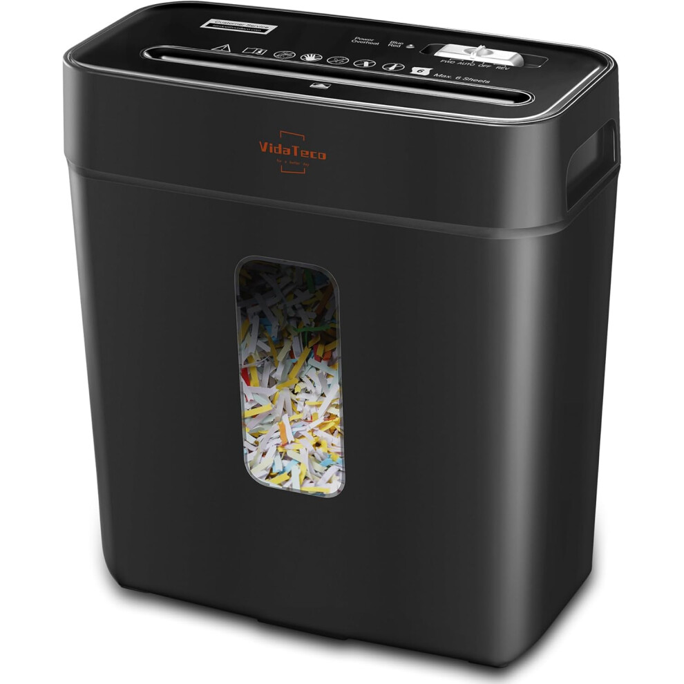Heavy Duty 6 Sheet Paper Shredder for Home Office, High Security P-4 Anti-Jam System 11.5L Lift Basket, Black