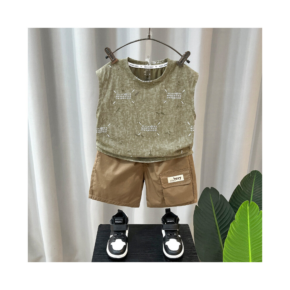 (Green, 100cm) Summer Vest Adorable And Shorts Set For Little Boys Soft Cotton Fabric For Ages 3 To 8-image-OPC-PFGS2QM-NEW