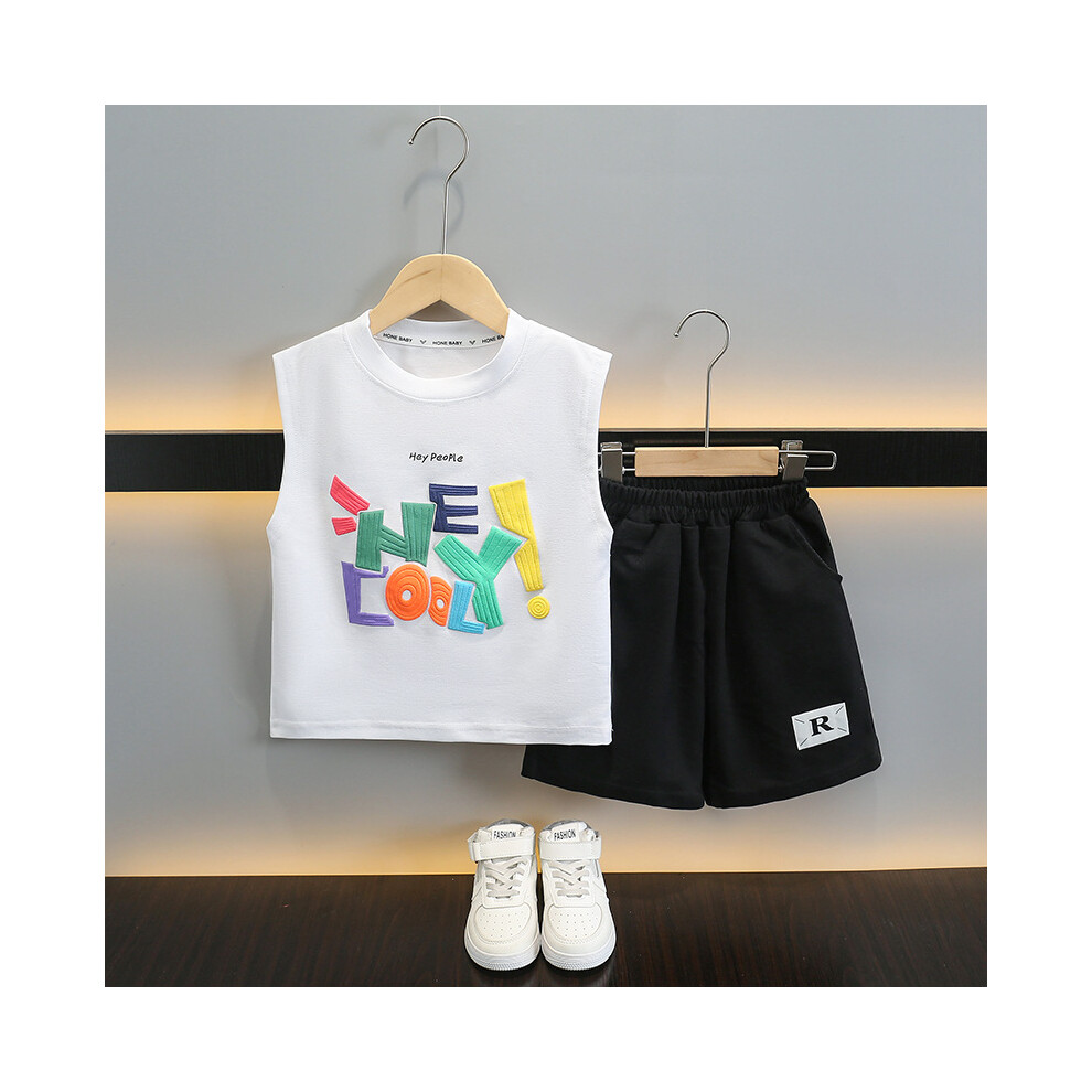 (White, 100cm) Versatile Boys Summer Sleeveless Shorts Set Trendy Cotton Outfit For Young Boys-image-OPC-PFGS2SG-NEW