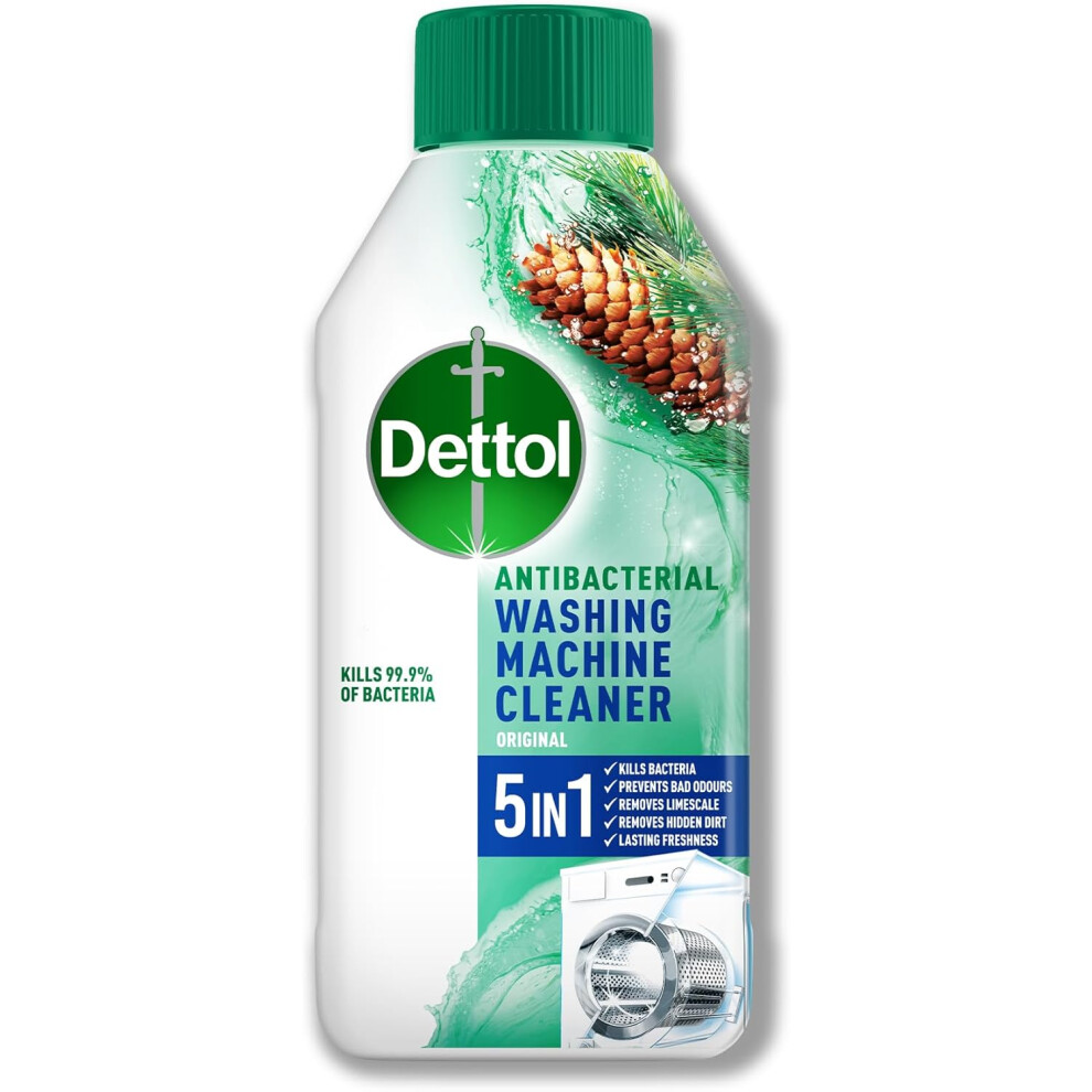 (Green Fresh, 250 ml (Pack of 1)) Dettol Washing Machine Cleaner Deep Clean, Antibacterial Washing Machine Cleaner, Drum Cleaner, Antibacterial Laundry, Prevents Odours