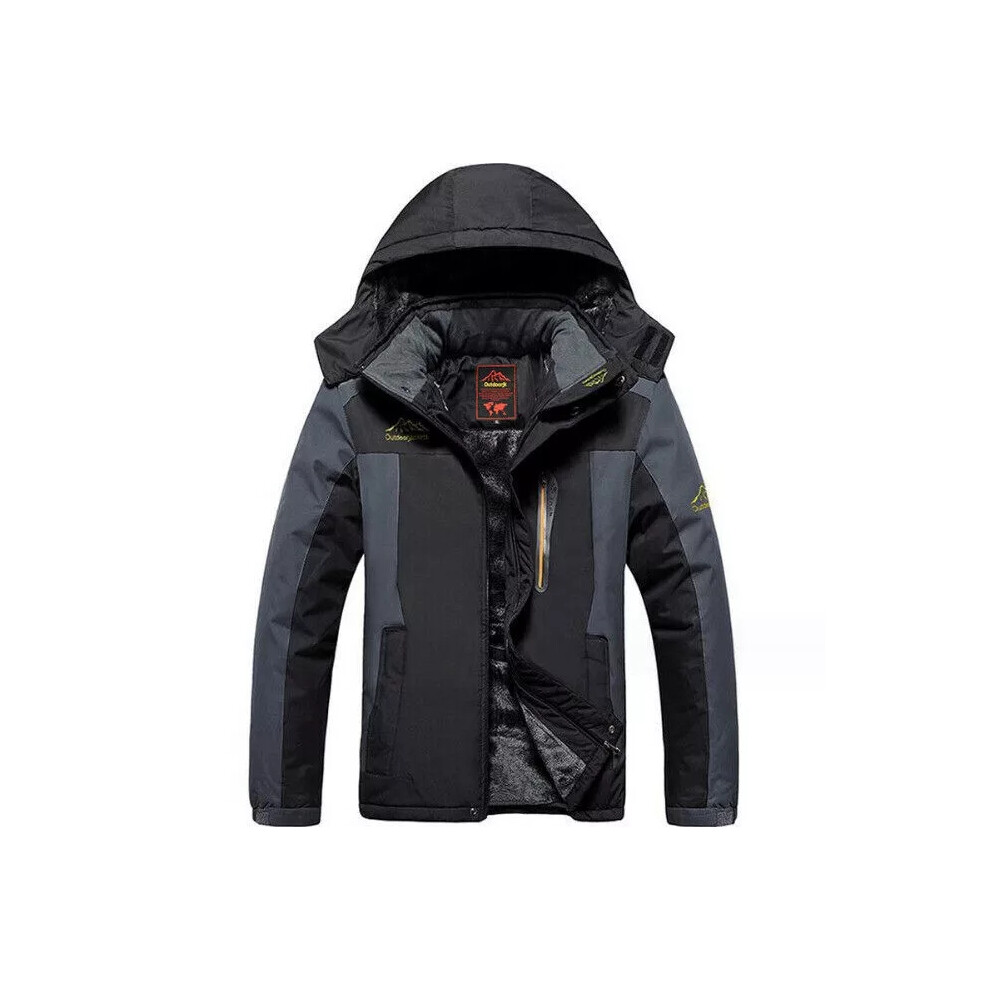 (Black, UK 6XL=Tag 8XL) Waterproof Jacket Winter Warm Fleece Lined Jackets Coat Hooded Mountain Work Men