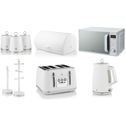 Swan Swan Serenity White Kettle Toaster Digital Microwave & Storage Set