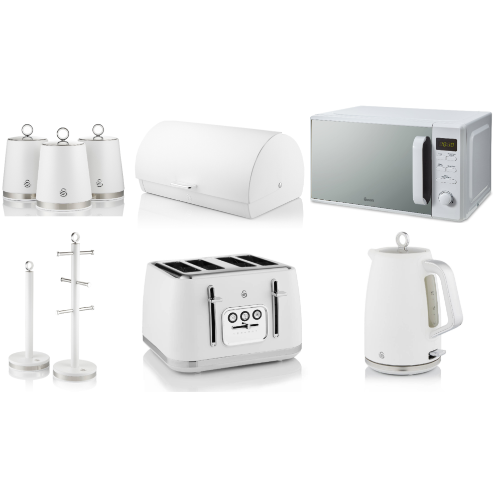 Swan Serenity White Kettle Toaster Digital Microwave & Storage Set-image-OPC-PFGS86V-NEW