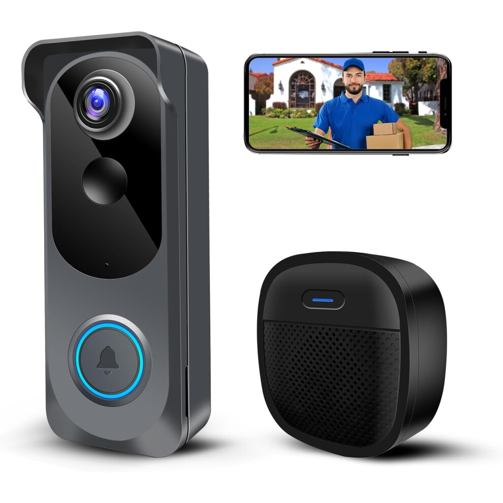 Wireless Video Doorbell Camera With Doorbell, 1080P Smart Wifi Doorbell Camera, Voice Changer, Pir Motion Detection 4038599200095
