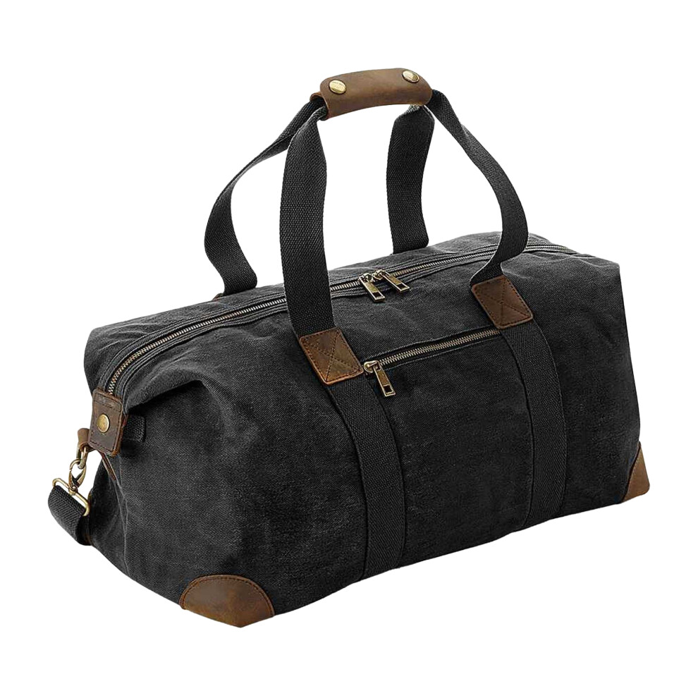 (One Size, Black) Quadra Heritage Leather Handled Holdall-image-OPC-PF668D8-NEW