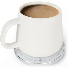 (White) Self-Heating Ceramic Mug Set - 131F / 55C Optimal Temperature Control, Wireless 15W Phone Charging Pad - 13.38 fl oz / 380 ml Capacity