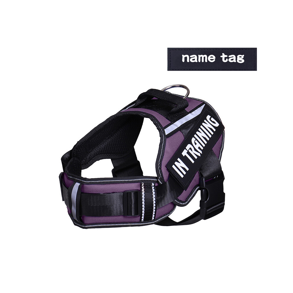 (S, Purple with tag) Nylon Adjustable Dog Harness Personalized Pet K9 Harness For Dogs Reflective