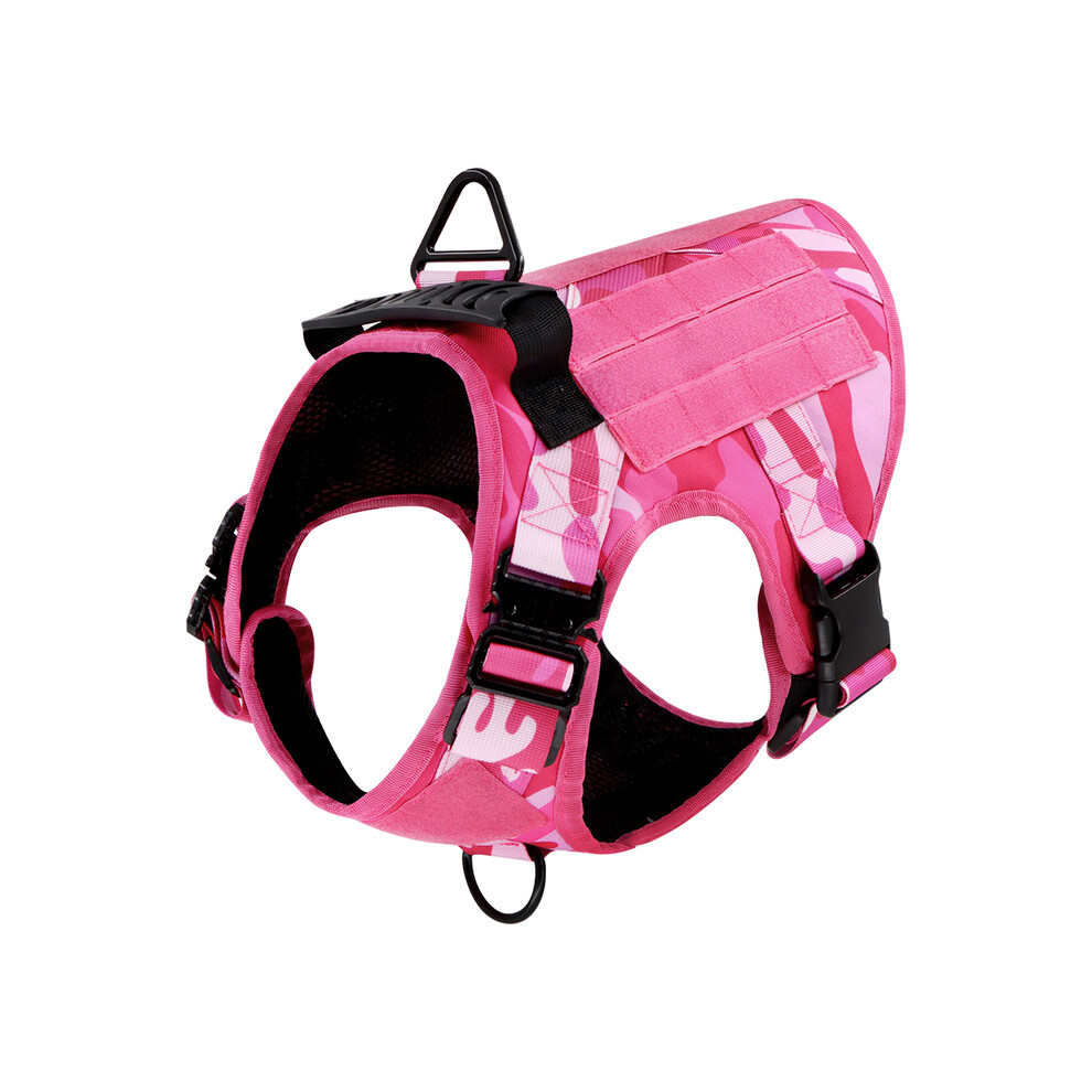 (M, Harness) Pink Military Dog Harness And Leash Set Adjustable Pet Tactical Training