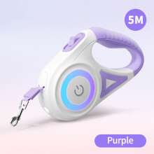(Purple) ROJECO 5M Automatic Retractable Dog Leash LED Luminous Leading Fashion