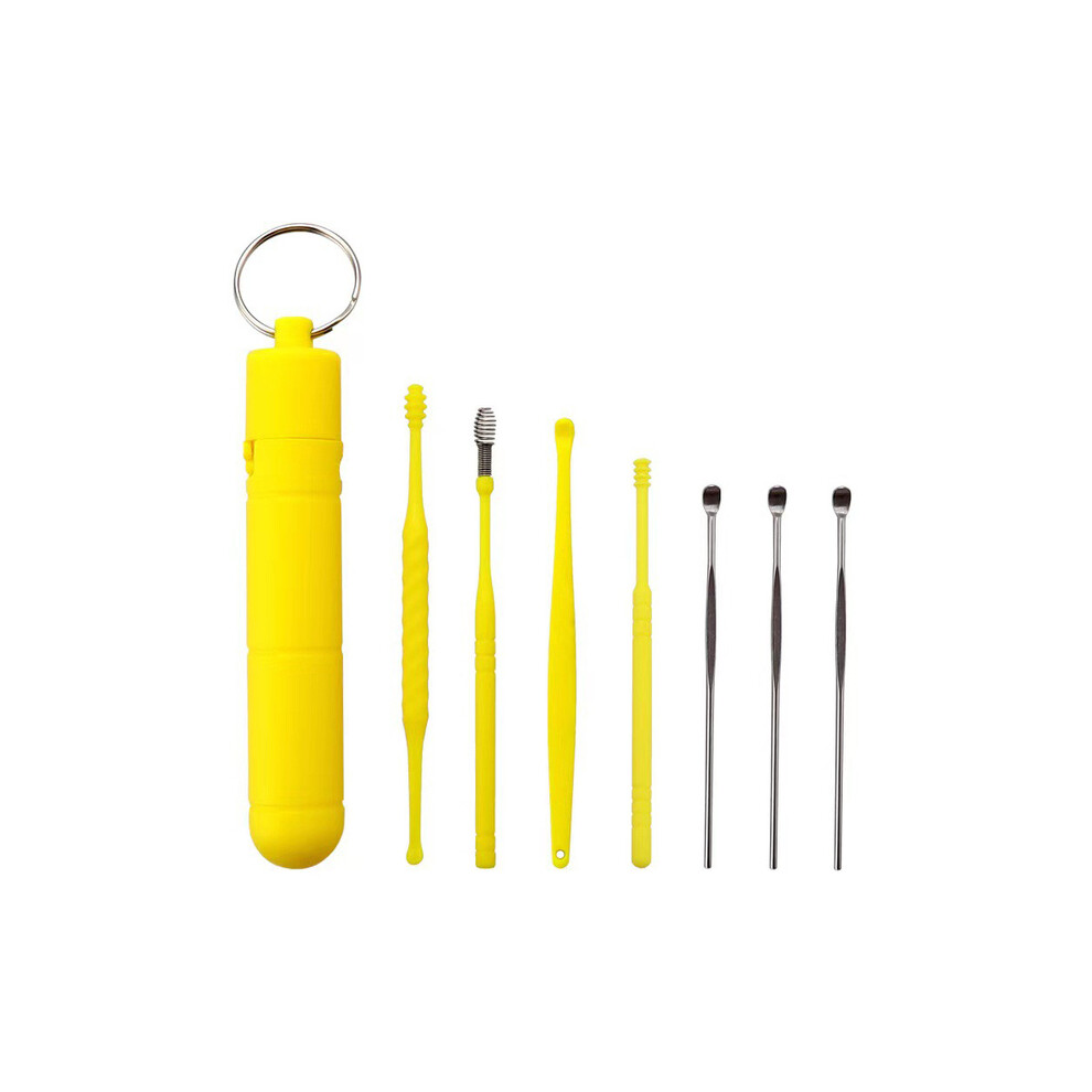 Maxpower (Yellow) 7Pcs Earpick Ear Cleaner Spoon Ear Care Cleaning Tool Stainless Steel