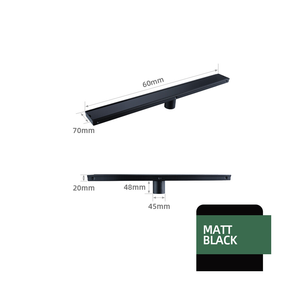 (Matt black 600mm) Bathroom Floor Drain Invisible Brushed Gold Shower Drain Strainer Anti-odor