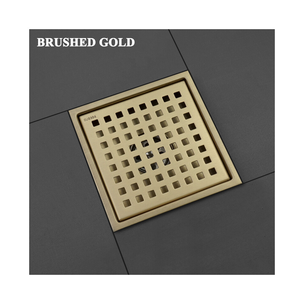 (Brushed Gold) 304 Stainless Steel 150MM*150MM Shower Room Floor Drain Filter Square