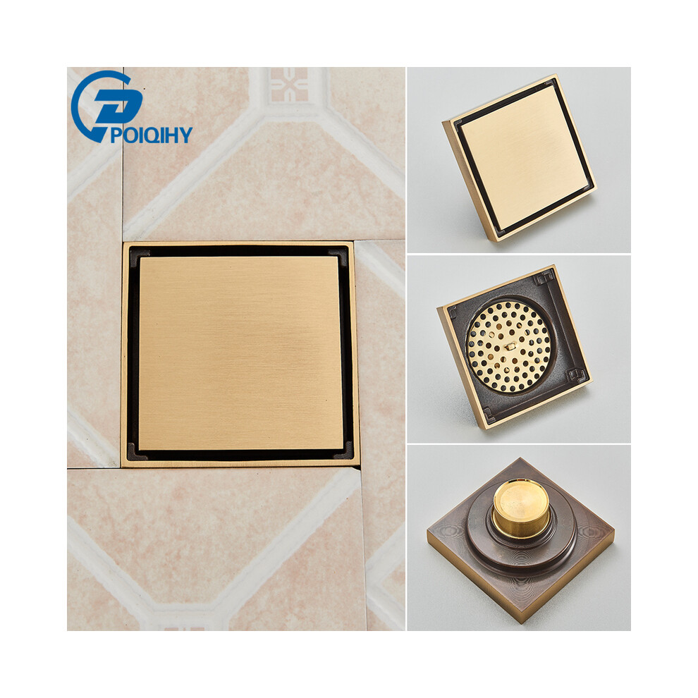 (Brushed Gold) Brushed Gold Shower Drain Bathroom Floor Drain Tile Insert Square Anti-odor