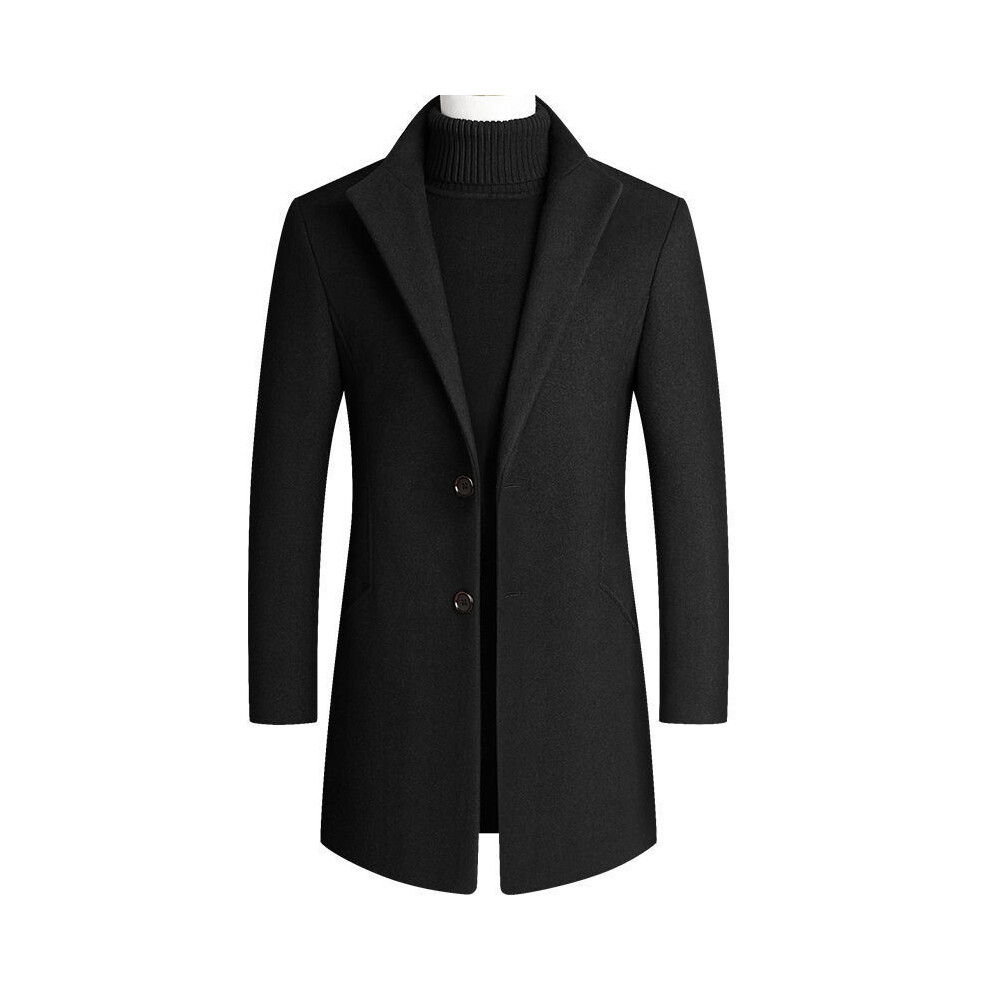 (L 57-62kg, Black) Men Trench Coats Wool Blends New Fashion Men Overcoats Business Casual Trench Long Jackets Male Slim Fit Blends Coats Size 4XL