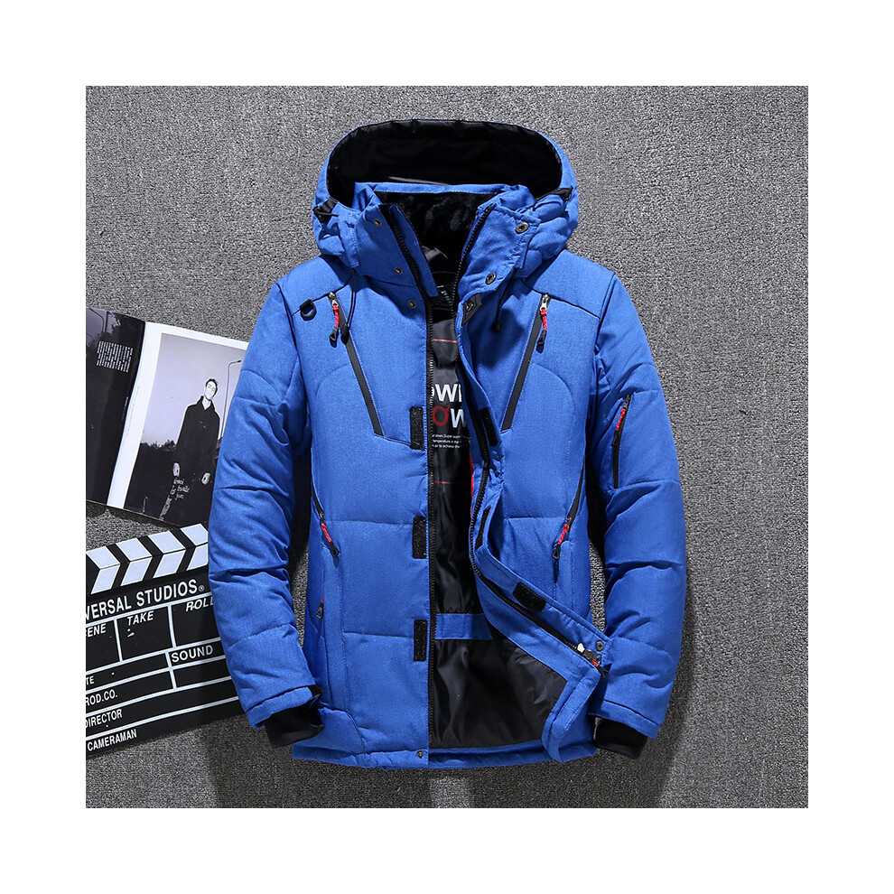 (170cm 60kg size L, Blue) Mens White Duck Down Jacket Warm Hooded Thick Puffer Jacket Coat Male Casual High Quality Overcoat Thermal Winter Parka Men