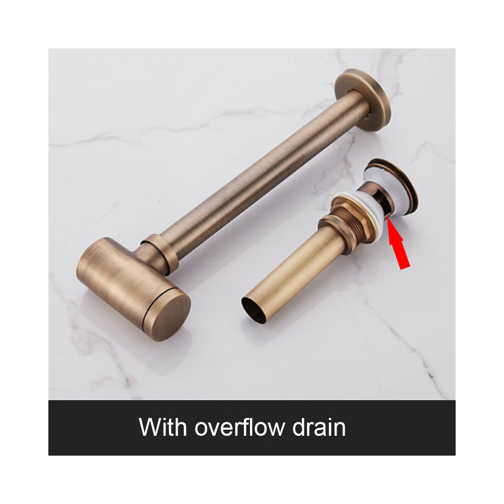 (With Overflow Drain) Bathroom Brass Round Bottle P Trap, Lavatory Adjustable Basin Waste Drain