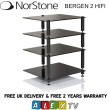 Norstone Bergen 2 HiFi Stand Rack Unit with 4 Black Glass Shelves FREE POSTAGE