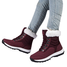 (red, 7.5) Oyedens Women's Winter Boots Lined Warm Anti Slip Ski Snow Boots Mid Calf Skiing Combat Boots