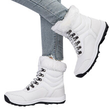 (white, 9) Oyedens Women's Winter Boots Lined Warm Anti Slip Ski Snow Boots Mid Calf Skiing Combat Boots