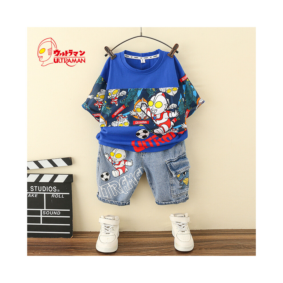 (Blue, 130cm) Chic Ultraman Boys Summer Clothing Set Comfortable Lightweight Cotton Two Piece Outfit For Ages 3 To 8-image-OPC-PFGVY26-NEW