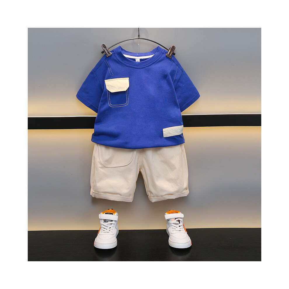 (Blue, 140cm) Boys Trendy Summer Two Piece Set Soft Cotton Fabric Short Sleeve And Shorts-image-OPC-PFGVY8J-NEW