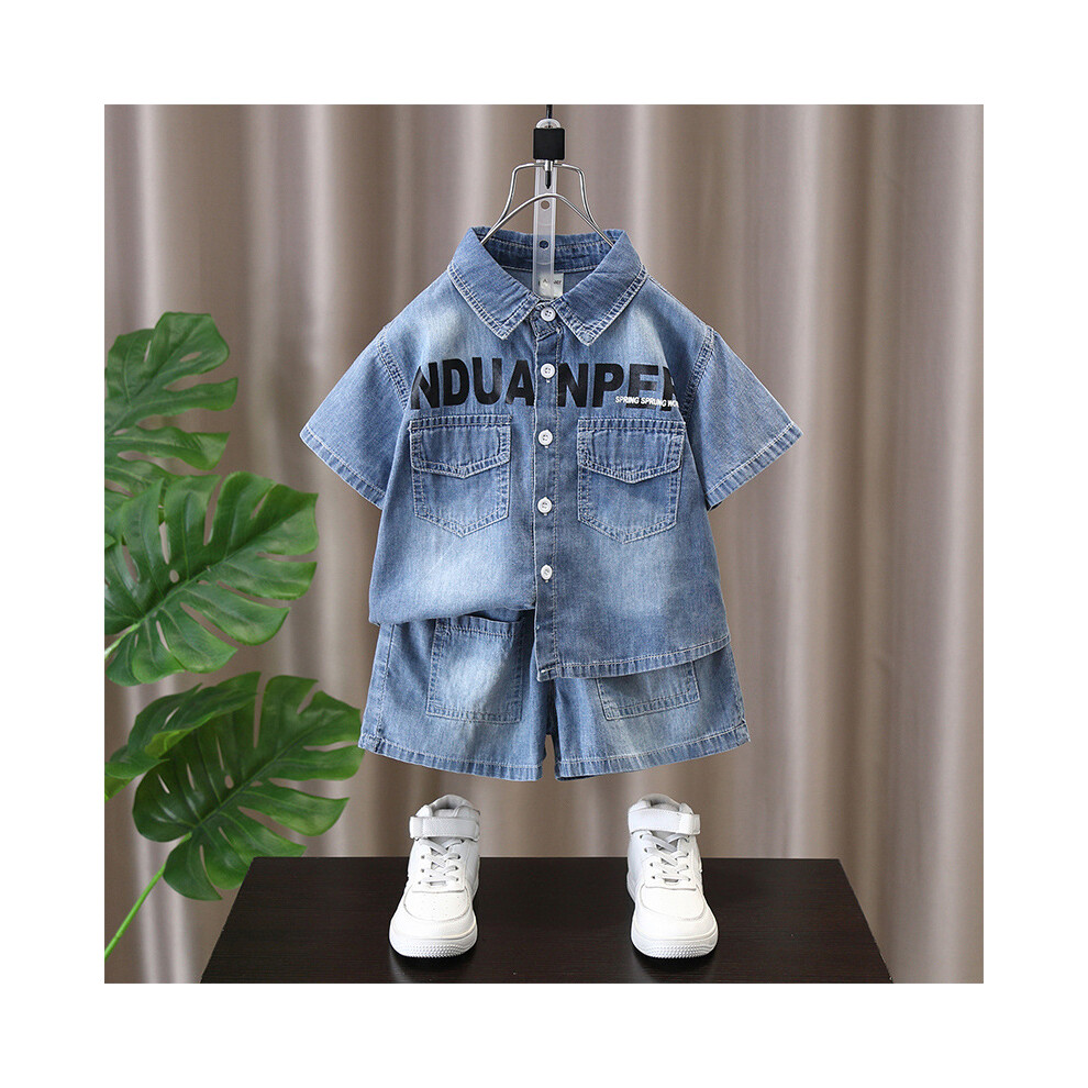 (StyleF) And Versatile Breathable Boys Summer Denim Two Piece Clothing Set In Blue-image-OPC-PFGW2RZ-NEW