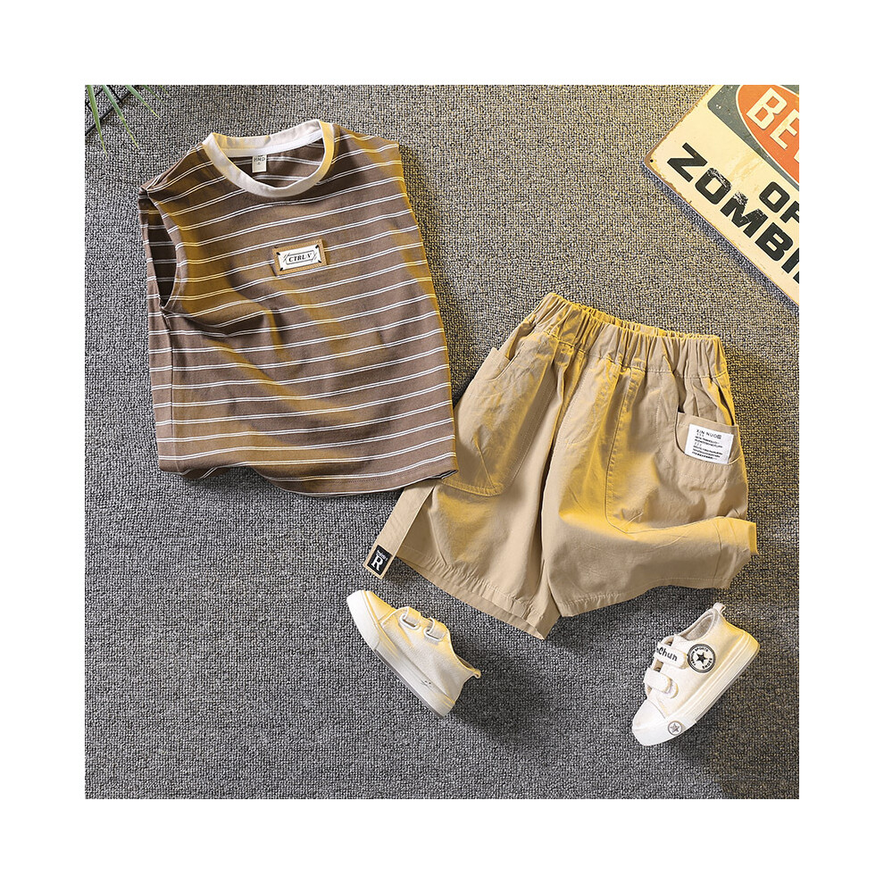 (Brown, 120cm) Cool Summer Cotton Outfit Set For Boys Including Sleeveless Shirt And Soft Shorts Perfect For Ages 3 To 8-image-OPC-PFGW2VM-NEW