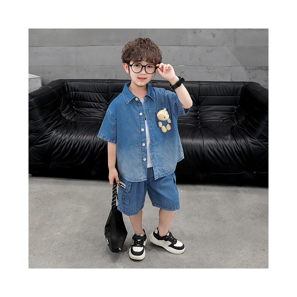 (StyleF) Chic Denim Boys Summer Set With Comfortable Short Sleeves And Casual Style For 3 To 8 Year Olds-image-OPC-PFGW2WB-NEW