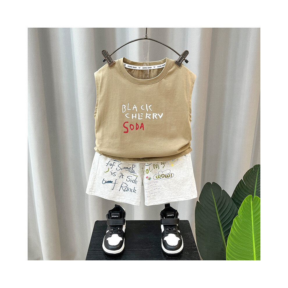 (Khaki, 100cm) Stylish And Soft Boys Summer Clothing Set Comfortable Sleeveless Top And Shorts-image-OPC-PFGW8MM-NEW