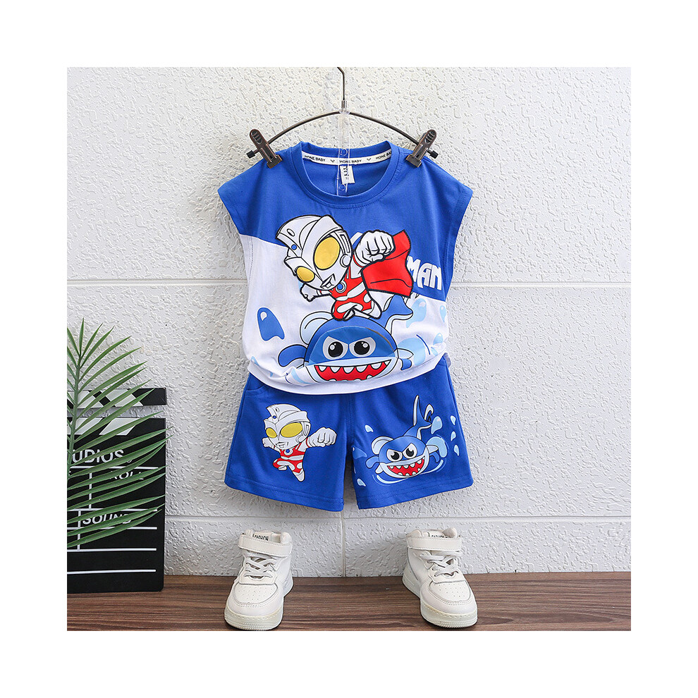 (Blue, 130cm) Clothing Boys Summer Set Cute Cartoon Pattern Soft Cotton Sleeveless Two Piece Outfit-image-OPC-PFGWBDG-NEW